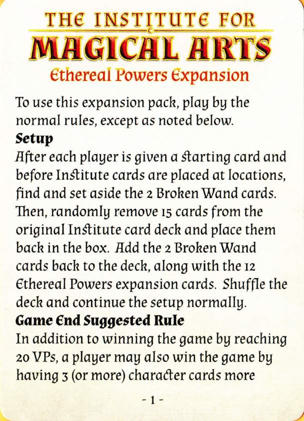 The Institute for Magical Arts: Ethereal Powers Expansion